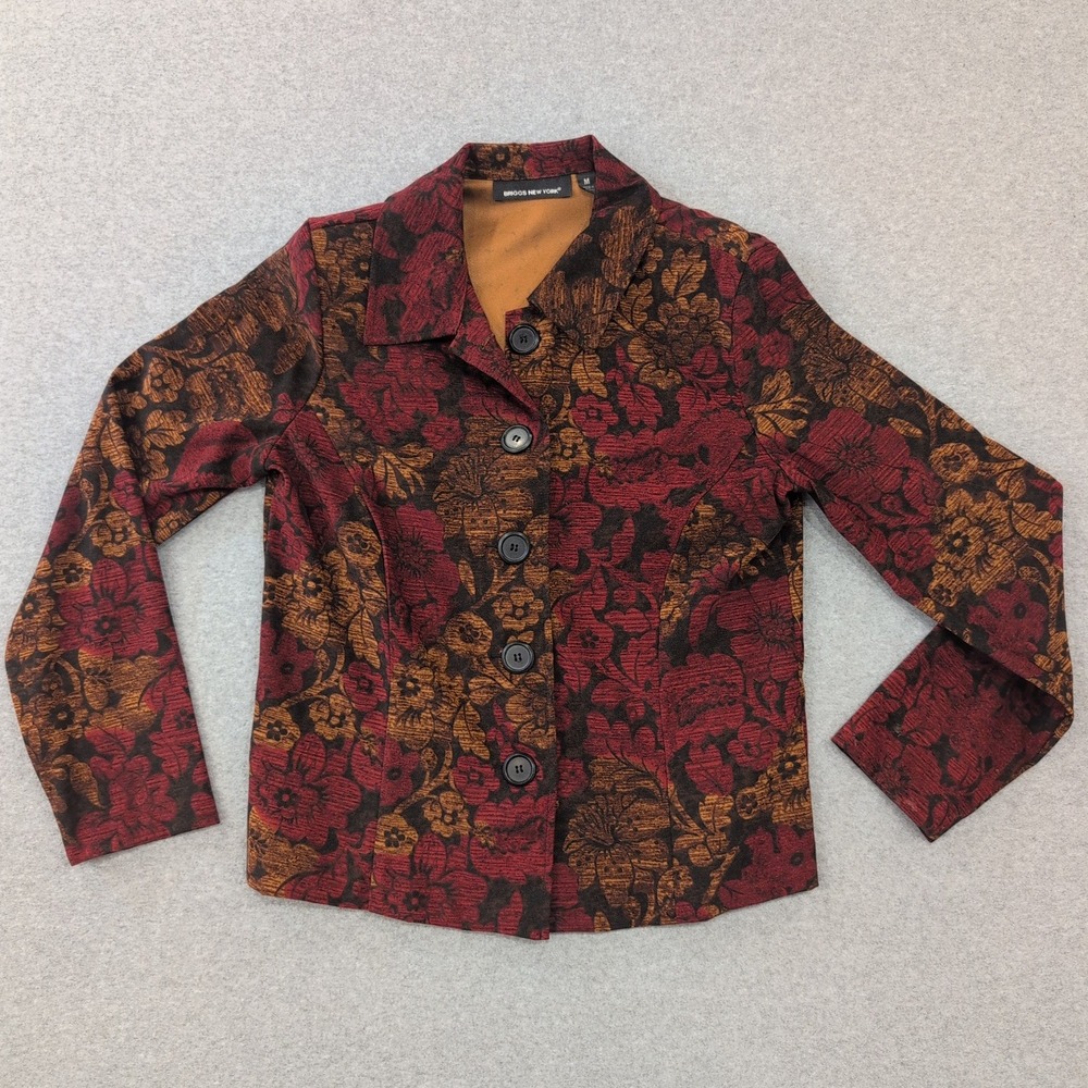 Briggs New York Floral Tapestry Blazer Jacket Size Medium Red Brown Career - Picture 1 of 6
